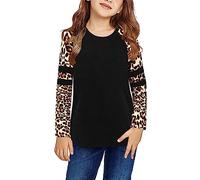 T-Shirt Basic da Bambina Girocollo Tinta Unita Leopardata per Bambini T-Shirt a Maniche Lunghe Allentata Casual a Maniche Lunghe Maglioncino Firmato Invernale Maglia 16 Anni Manica Lunga