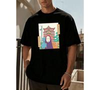 T-shirt basic in cotone biologico resistente e dal taglio classico con stampa "La città incantata" in taglie forti - T-shirt basic autunnale Moderna t-shirt da uomo in cotone con stampa fronte-retro. 