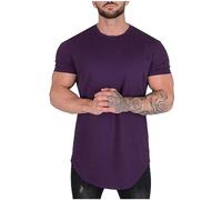 T-shirt basic slim fit da uomo alla moda primavera ed estate casual maniche corte girocollo tinta unita maglietta top per sport indoor outdoor vita quotidiana, Viola, 3XL