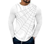 T-shirt basic slim fit da uomo con stampa di Halloween a maniche lunghe alla moda comoda casual per sport indoor outdoor vita quotidiana, bianco, 5XL