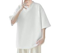 T-shirt basic slim fit da uomo estiva a maniche corte mezza manica allentata tinta unita velluto a coste casual da uomo per interni ed esterni passeggiate sport vita quotidiana, bianco, L