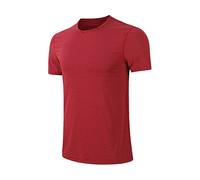 T-shirt basic slim fit da uomo tinta unita moda ghiaccio asciugatura rapida fitness slim girocollo manica corta t-shirt per interni ed esterni passeggiate sport vita quotidiana, Rosso, M