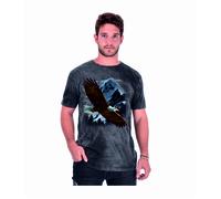 T-Shirt Batik Nero Aquila Animale & Motivo Natura Modello Sopra la Montagna