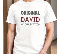 T-shirt bianca a maniche corte con stampa "Original David No Duplication", t-shirt da uomo a scollo tondo, 220 g/m², per l'estate, in puro cotone, maniche corte (1 pezzo) Maglietta da uomo a maniche c