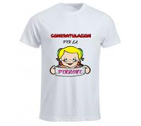 t-shirt bianca donna scritta congratulazione per la pensione regalo pensionata