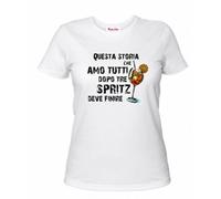 t-shirt bianca donna scritta simpatica questa storia che amo tutti dopo spritz