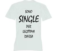 T-shirt bianca o nera uomo donna con scritta sono single per legittima difesa