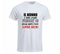 t-shirt bianca uomo scritta il nonno il mio super eroe regalo festa compleanno