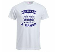 t-shirt bianca uomo scritta scuola e meglio con amici come te regalo compagno
