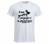 t-shirt bianca uomo scritta simpatica il mio gruppo sanguigno e a - peritivo