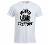 t-shirt bianca uomo scritta simpatica io non russo sogno di essere un trattore