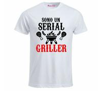 t-shirt bianca uomo scritta simpatica sono un serial griller regalo