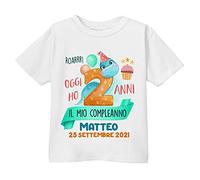 T-Shirt Bimbo o Bimba Compleanno Oggi Ho 2 Anni, Dinosauro draghetto Roar! Personalizzata con Nome e Data!