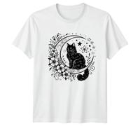 T-shirt Black Cat On Crescent Moon, maglietta Celestial Magic Witchy
