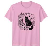 T-shirt Black Cat On Crescent Moon, maglietta Celestial Magic Witchy