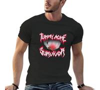 T-Shirt Blouse Tees Mens Funny Tummy Ache Survivor Metal Design Men Clothing Anime Clothes in Tops & Tees Shirts Homme Black M