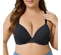 T Shirt Bra for Women Underwire Push Up Support Smooth Molded Cups Deep V (Black,4XL)