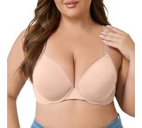 T Shirt Bra for Women Underwire Push Up Support Smooth Molded Cups Deep V (Khaki,3XL)