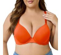 T Shirt Bra for Women Underwire Push Up Support Smooth Molded Cups Deep V (Orange,XXL)