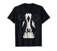 T-shirt carina in bianco e nero con volto di mucca. Maglietta