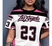 T-shirt casual a maniche corte con stampa della lettera "Los Angeles" e numero "23", stile americano cool, essenziale per le uscite estive quotidiane, colore bianco, taglie comode 1XL,2XL,3XL,4XL,5XLB