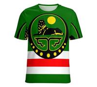 T-Shirt Casual da Donna A Maniche Corte Girocollo Pieghe Bluse Eleganti alla Moda A Tunica con Stampa della Bandiera della Repubblica Cecena Maglietta Ampia Estiva