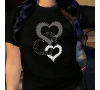 T-shirt casual da donna a maniche corte in seta di latte a forma di cuore, adatta per l'estate, il Capodanno cinese, il Capodanno lunare, l'Anno del Cavallo, il Capodanno, il Nuovo Anno, San Valentino