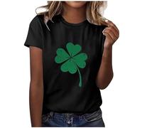 T-shirt casual da donna con colletto rotondo top manica corta con StPatricks Day Four Leaf Print 2 pezzi donna sexy, verde, XL