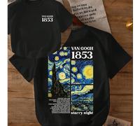 T-shirt casual da donna con tributo al capolavoro di Van Gogh "Notte stellata" e design numerico 1853, estiva L,M,S,XL,XXLTessuto in maglia