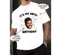 T-shirt casual da uomo a collo rotondo personalizzata - aggiungi le tue immagini e il tuo testo (foto di famiglia/selfie/foto di animali domestici/foto di amici/foto di partner/foto di fidanzata/regal