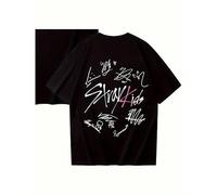 T-shirt casual da uomo con grafica, manica corta, collo tondo, design casual, T-shirt unisex dell'album Maxident dei Kpop , con nomi dei membri e firme in stile autografo, colore nero con scritte bian
