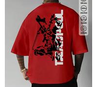 T-shirt casual da uomo in cotone con marchio condiviso Marvel, girocollo, stampa a tema Deadpool, top versatili da uomo per la primavera e l'estate, top a maniche corte rosse da uomo morbide e traspir