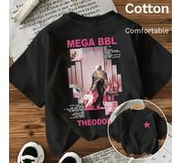 T-shirt casual ed elegante nera in cotone con grafica "MEGA BBL" a stelle e poster musicale | Maglietta a maniche corte morbida e comoda | Outfit streetwear Y2K per feste primavera/estate L,M,S,XL,XSR