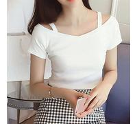 T-shirt casual estiva spalle scoperte da donna elegante sling maniche corte top