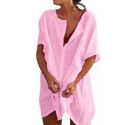 T-shirt Chic, Camicia Estiva Metà Lunga Larga in Chiffon Tinta Unita Manica Corta da Donna