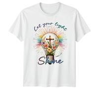 T-shirt Christian Let Your Light Shine, maglietta Cross & Flowers