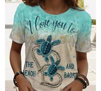 T-shirt classica da donna a maniche corte, girocollo, vestibilità regular, con grafica vintage alla moda di tartaruga marina, adatta per uso quotidiano e nel weekend L,M,S,XLAnimale,LettereTessuto in 