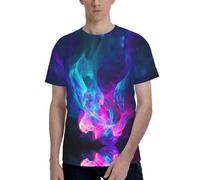 T-shirt classica da uomo blu e rossa con stampa di fuoco, comode magliette grafiche da uomo, da indossare tutti i giorni e regali, Nero , M