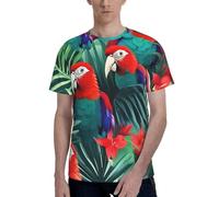 T-shirt classica da uomo con stampa di pappagallo tropicale, comode magliette grafiche da uomo, da indossare tutti i giorni e come regalo, Nero , XL