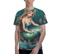 T-shirt classica da uomo con stampa fiaba di sirena, comode magliette grafiche da uomo, da indossare tutti i giorni e come regalo, Nero , XL