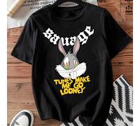 T-shirt classica in co-branding con la proprietà intellettuale di Warner Bros, stampa con slogan e lettere del coniglio Binny, stile cartoon retrò americano, traspirante in cotone primaverile ed estiv