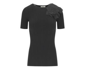 T-SHIRT CON FIORE NERA ELISABETTA FRANCHI 42 IT