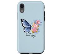 T-shirt con fiori e farfalle con ali coraggiose che vola con rose Custodia per iPhone XR