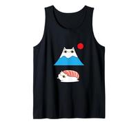 T-Shirt con Gatto Bianco Giapponese Monte Fuji e Sushi Canotta