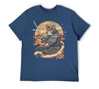 T-shirt con gatto ninja arte giapponese, Ukiyo-e Anime Style Samurai Cat Graphic Tee, Stile blu navy, 4XL