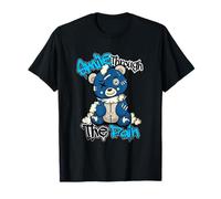 T-shirt con grafica a forma di orsetto triste, blu scuro, divertente orsacchiotto sorridente Maglietta