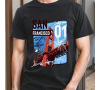 T-shirt con grafica del Golden Gate Bridge di San Francisco, t-shirt girocollo da uomo, 220 g/m², manica corta in puro cotone estivo (1 pezzo) Maglietta da uomo a maniche corte con scollo tondo, casua