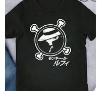 T-shirt con grafica di Luffy One Piece Skull, t-shirt da uomo con scollo tondo, 220 g/m², manica corta in puro cotone estivo (1 pezzo) T-shirt da uomo a maniche corte e scollo tondo, casual, stampata,