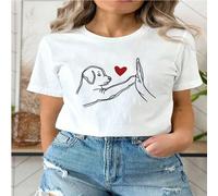 T-shirt con grafica di una mano che fa il "high five" tra un cane e un essere umano - cuore carino realizzato con linea d'arte per amanti degli animali domestici - indumento casual per uso quotidiano 