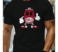 T-shirt con grafica Dr. Pepper Cartoon, t-shirt girocollo da uomo, 220 g/m², estiva, in puro cotone, manica corta (1 pezzo) T-shirt da uomo a maniche corte e scollo tondo, casual, stampata, comoda, mo